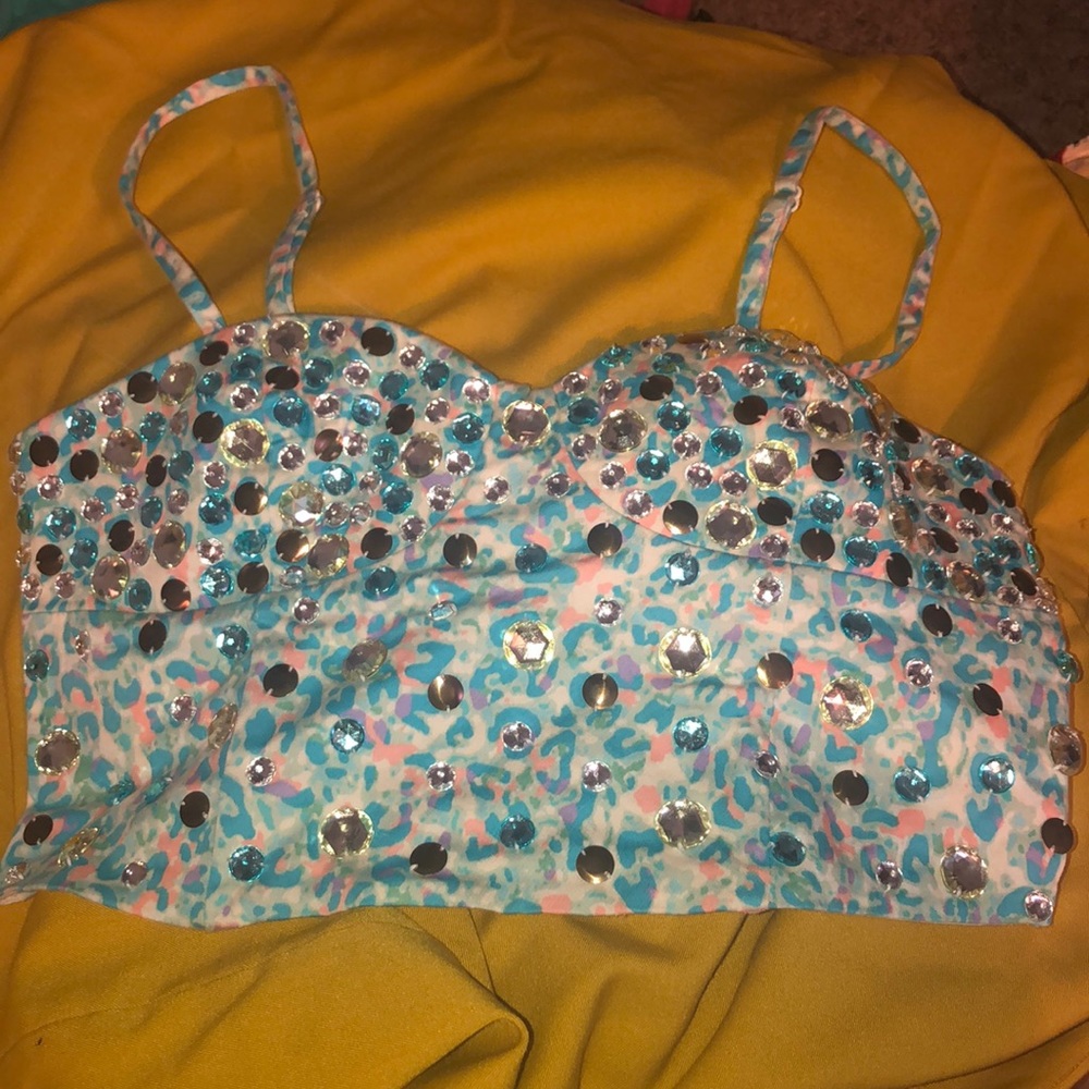 Jeweled crop top (removal straps)
